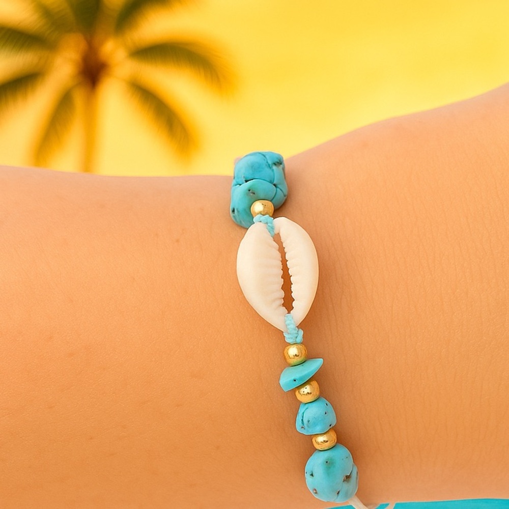 Turquoise and White Shell Summer Beach Adjustable Bracelet or Anklet